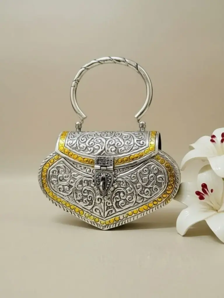 premium quality germa silver double tone clutch bag