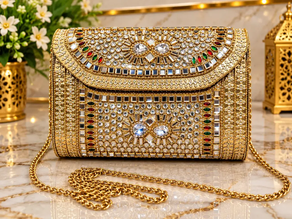 Metal kundan clutch bag