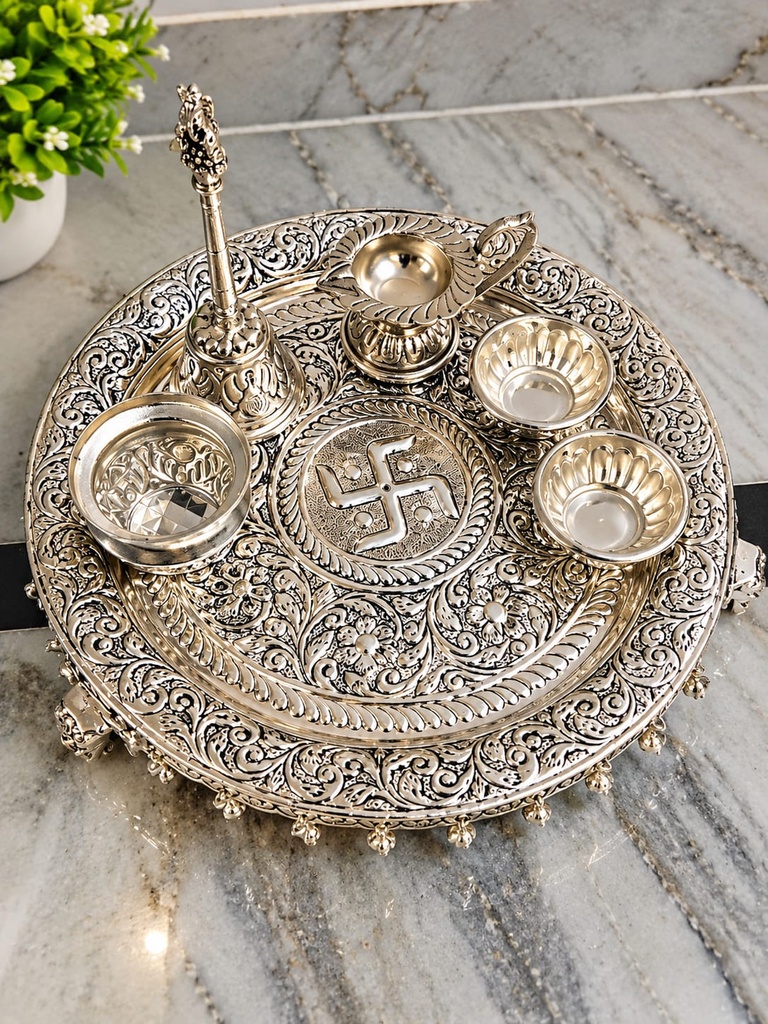 Premium quality German Silver pooja thali